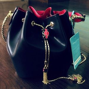 Tiffany and Fred Black Drawstring Leather Bag